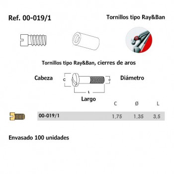 Tornillo para Ray&Ban Ø 1,35mm